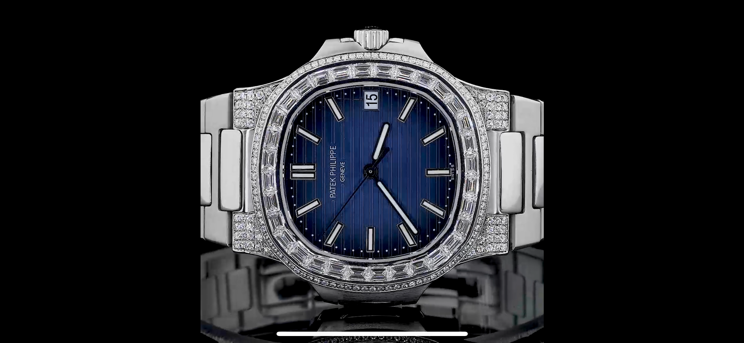Patek Philippe Nautilus White Gold Baguette Diamond Bezel Luxury Watch – Blue Dial